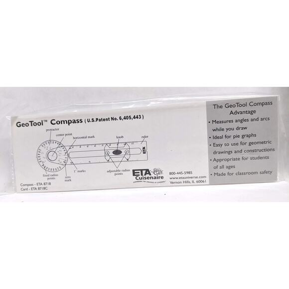 Lot of 5 - New Geotool Classroom Safety Compass / Protractors for Math Geometry - Picture 2 of 6